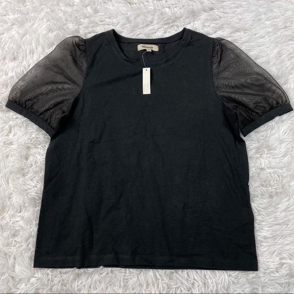 New Madewell Sheer Sleeve Knit Top Small Black MB133 - Picture 3 of 8